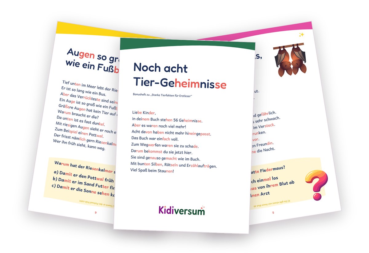 Drei Seiten des ergänzenden Hefts mit farbigen Silben
