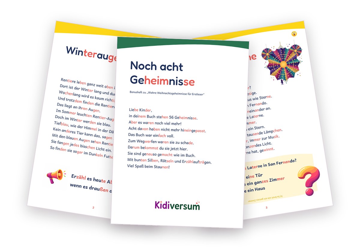 Drei Seiten des ergänzenden Hefts mit farbigen Silben